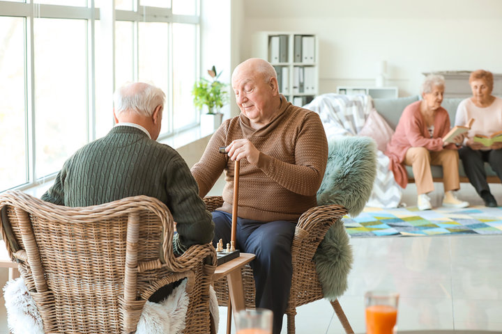 resident splaying games together in care home 